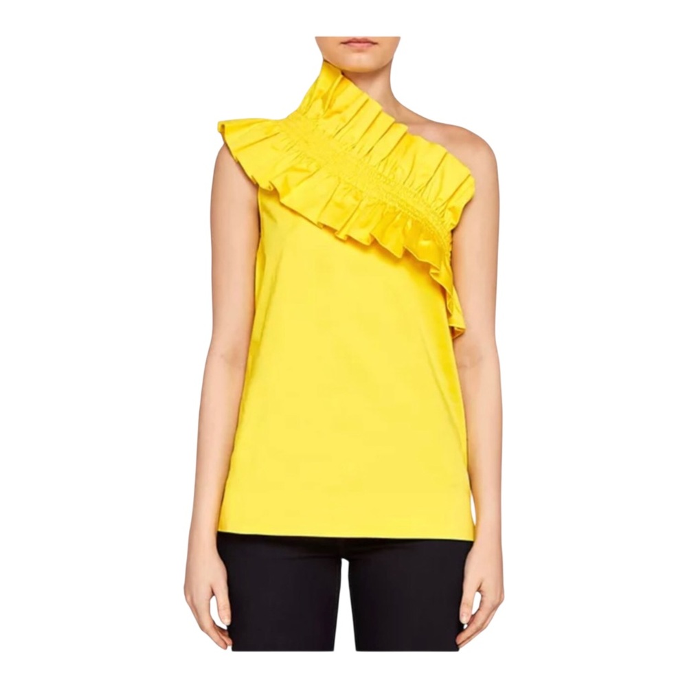 Ted Baker London Mitzy One-Shoulder Ruffle Yellow Women's Top Sz2 Ruffled